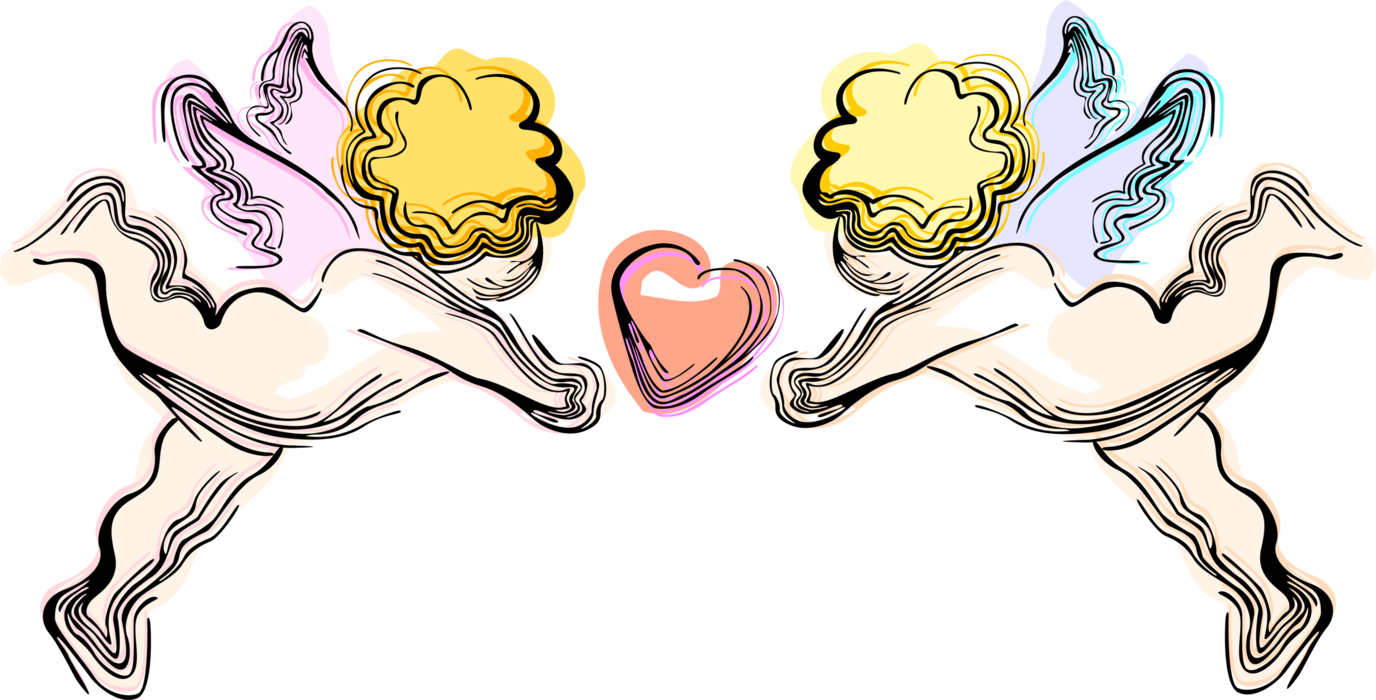 Vector Illustration of Cupid God of Desire and Erotic Love with Archery Bow and Arrow and Love Heart