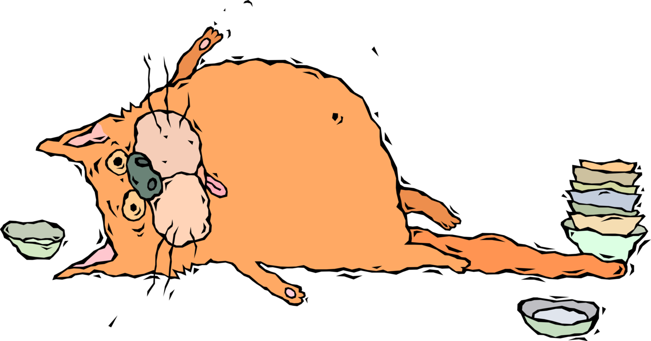 Vector Illustration of Satiated Fat Cat Overindulged