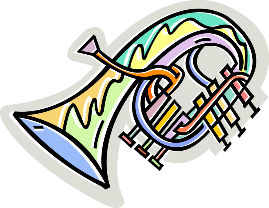Vector Illustration of Musicians Play Tuba Large Brass Low-Pitched Musical Instrument Serves as Bass in Orchestra