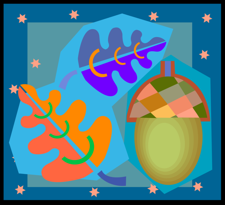 Vector Illustration of Acorn and Oak Leaves in in Autumn Fall