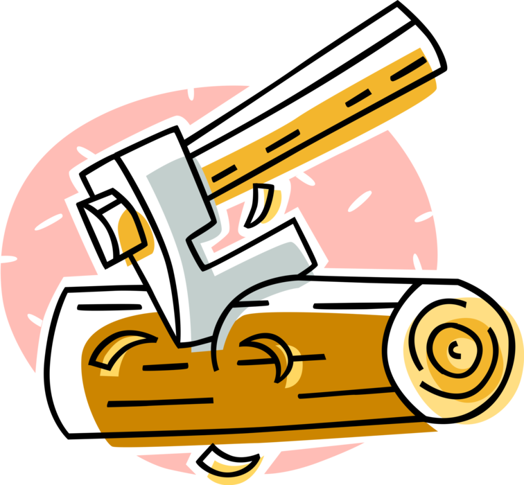 Vector Illustration of Axe Chopping Lumber Wood Log Firewood for Fireplace