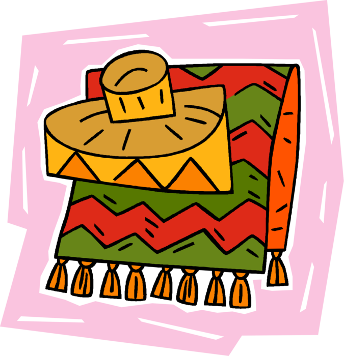 Vector Illustration of Mexican Blanket with Sombrero Hat