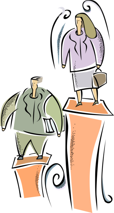 Vector Illustration of Female Dominant Office Worker Hierarchy with Pedestals