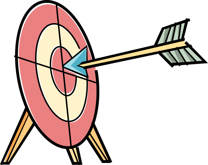 Vector Illustration of Archery Marksmanship Bullseye or Bull's-Eye Target Objective with Arrow