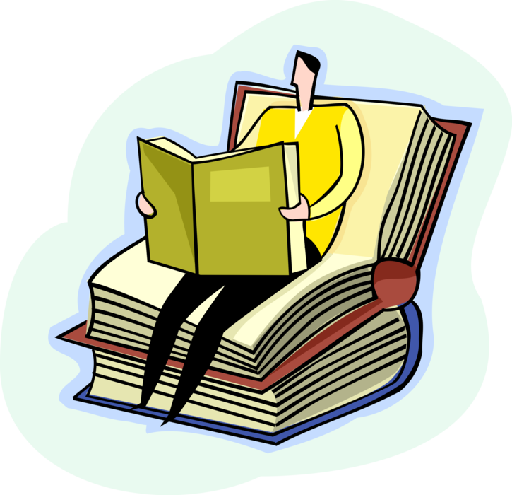 Vector Illustration of Sitting Student Reads and Studies Books for Exams