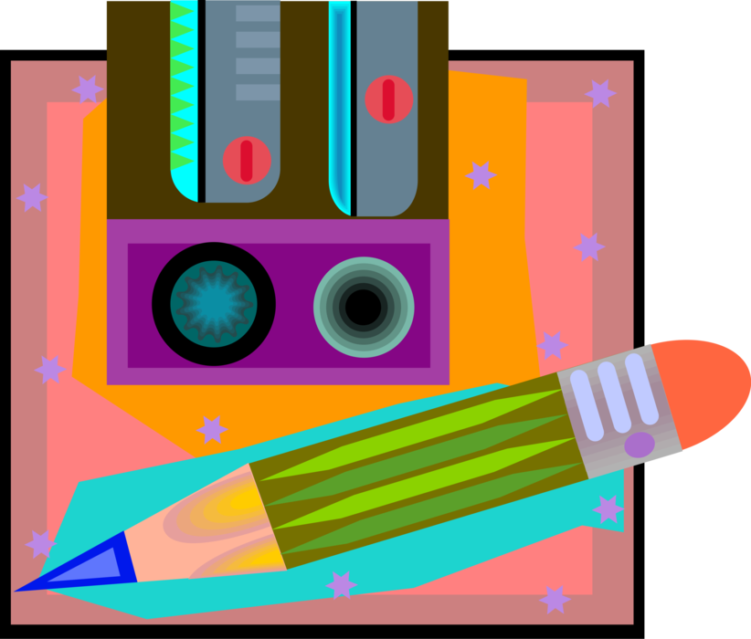 Vector Illustration of Graphite Pencil Writing or Drawing Instrument and Pencil Sharpener