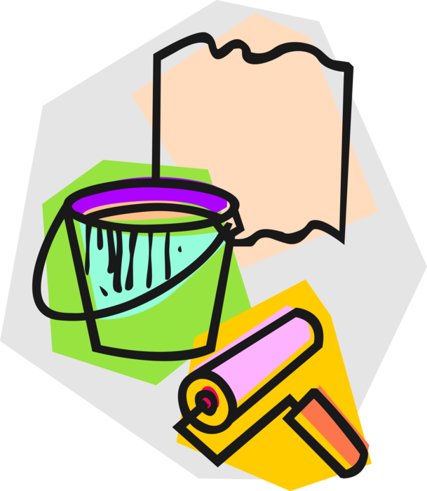 Vector Illustration of Home Renovation and Decoration Wallpaper and Applicator Roller