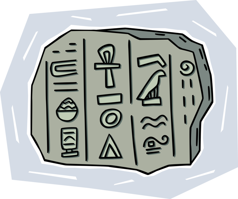 Vector Illustration of Ancient Egyptian Hieroglyphics Carved in Stone Rock