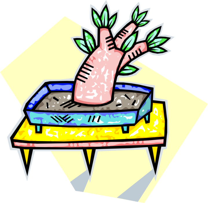 Vector Illustration of Japanese Exotic Miniature Bonsai Dwarf Potted Tree 