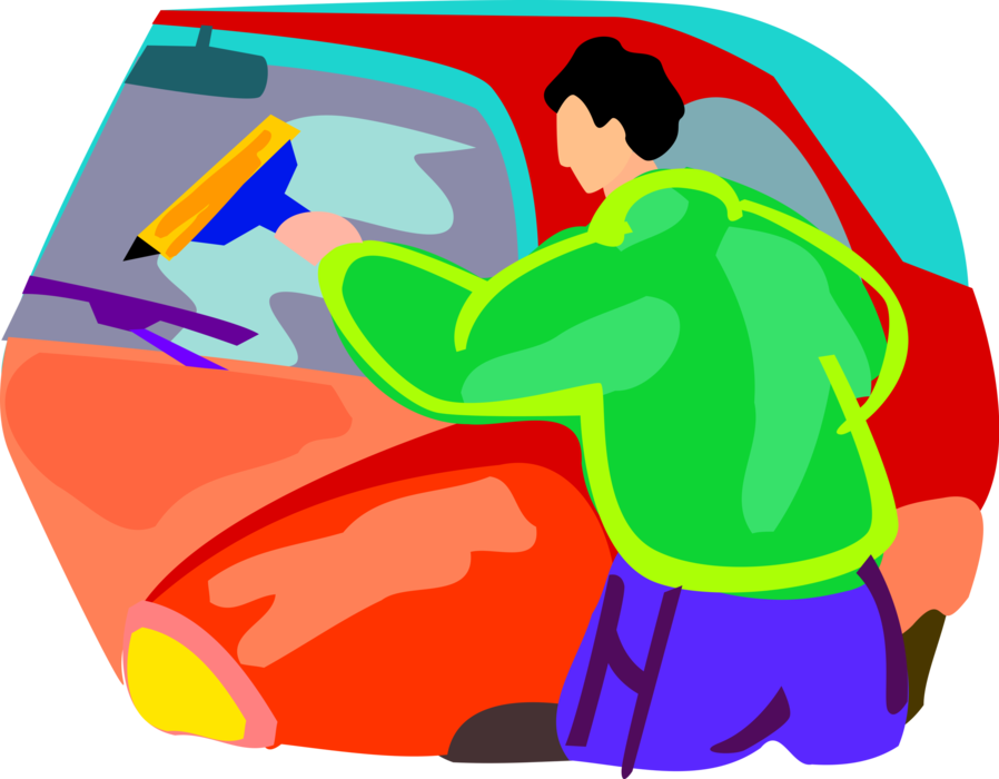 Vector Illustration of Window Washer Washing Automobile Motor Vehicle Car Window