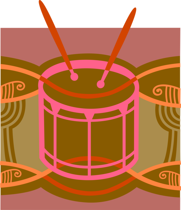 Vector Illustration of Drum Corps Drum Percussion Instrument with Drum Sticks