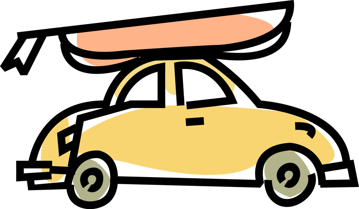 Vector Illustration of Family Automobile Motor Vehicle Car with Roof Rack Canoe