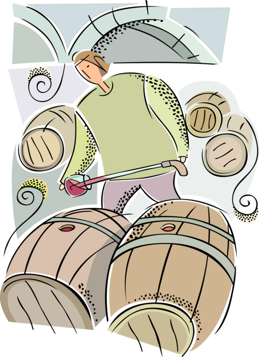 Vector Illustration of Winemaker or Vintner Samples Wine Quality During Winemaking or Vinification