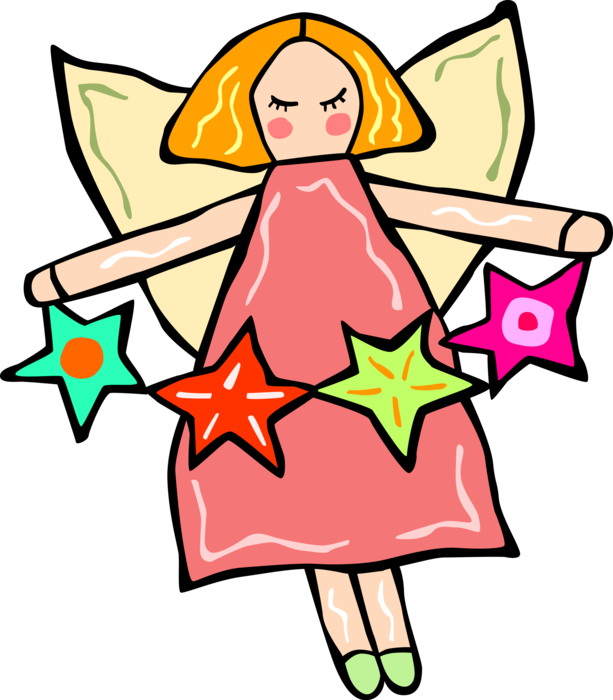 Vector Illustration of Spiritual Angel with Wings and Stars
