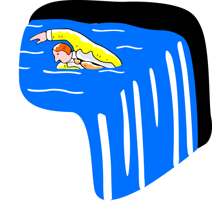 Vector Illustration of Businessman Swimming Against the Current to Avoid Waterfall