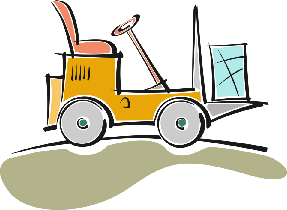 Vector Illustration of Industrial WarehouseForklift Truck Lifts Heavy Objects