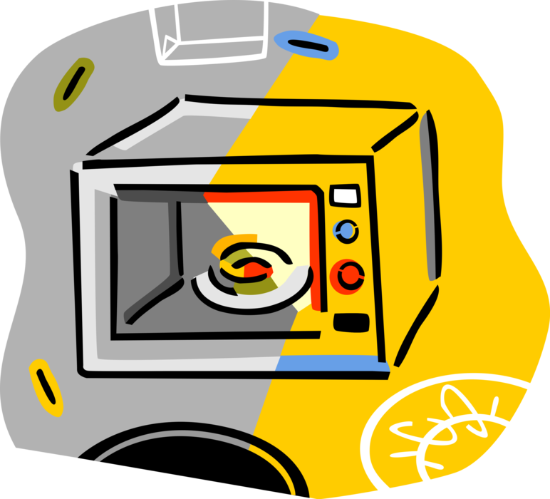 Vector Illustration of Kitchen Appliance Microwave Oven Cooks and Warms Food
