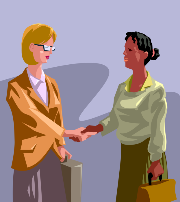 Vector Illustration of Businesswomen Shaking Hands in Agreement or Greeting