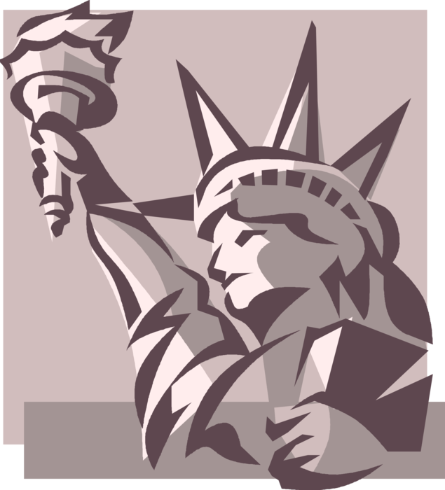 Vector Illustration of Statue of Liberty Colossal Neoclassical Sculpture on Liberty Island, New York City
