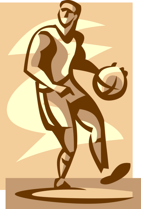 Vector Illustration of Sport of Basketball Game Player Dribbles Ball on Court