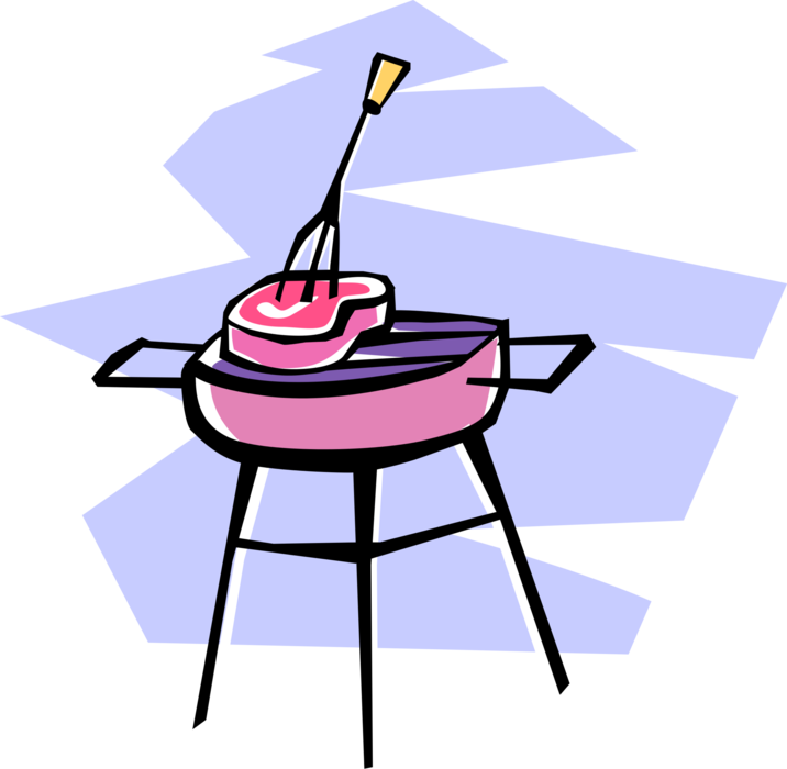 Vector Illustration of Steaks Cooking on Barbeque or BBQ Outdoor Grill 