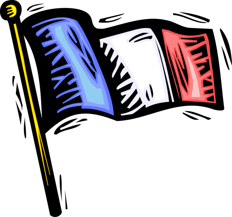 Vector Illustration of Tricolor Flag of France on Flag Pole