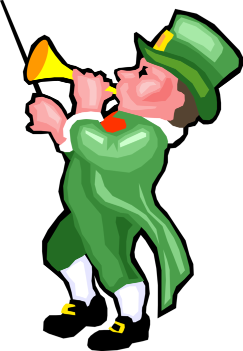 Vector Illustration of St Patrick's Day Parade with Irish Drum Major Leader Blowing Horn