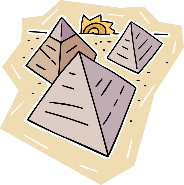Vector Illustration of Ancient Egyptian Pyramids of Giza, Egypt at Sunrise