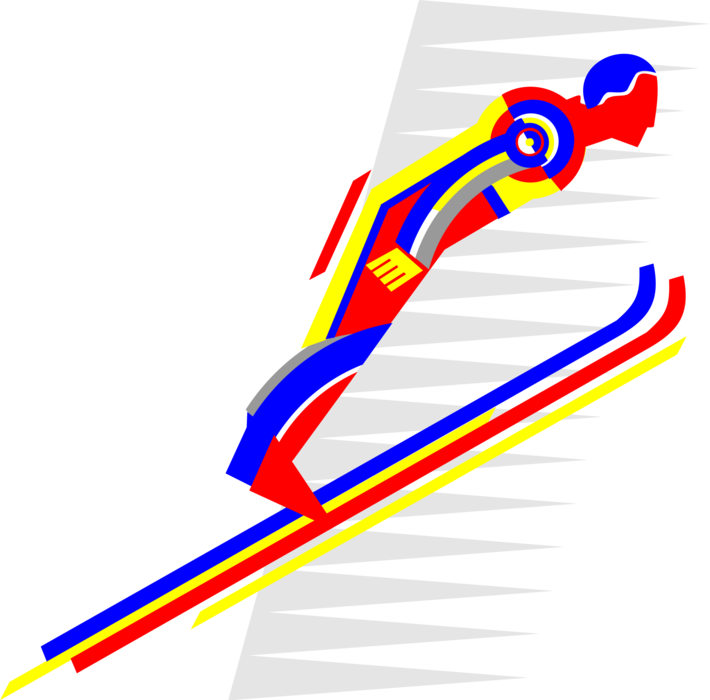 Vector Illustration of Alpine Ski Jumper Catches Some Air While Ski Jumping