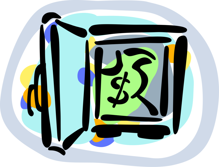 Vector Illustration of Secure Bank Vault or Safe Strongbox Stores Valuables and Money also Protects Against Theft or Damage