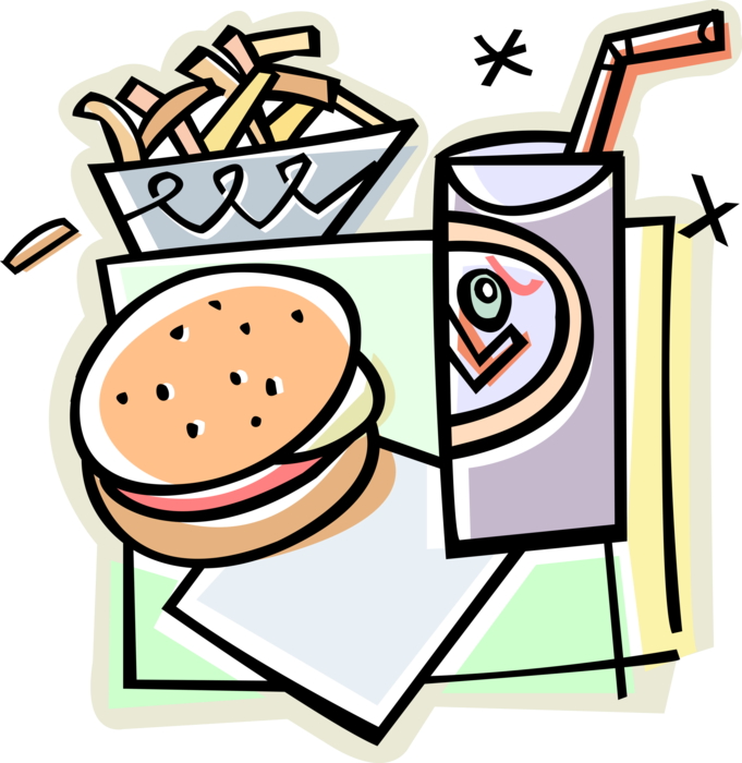 Vector Illustration of Fast Food, Hamburger, Soda Soft Drink and French Fries