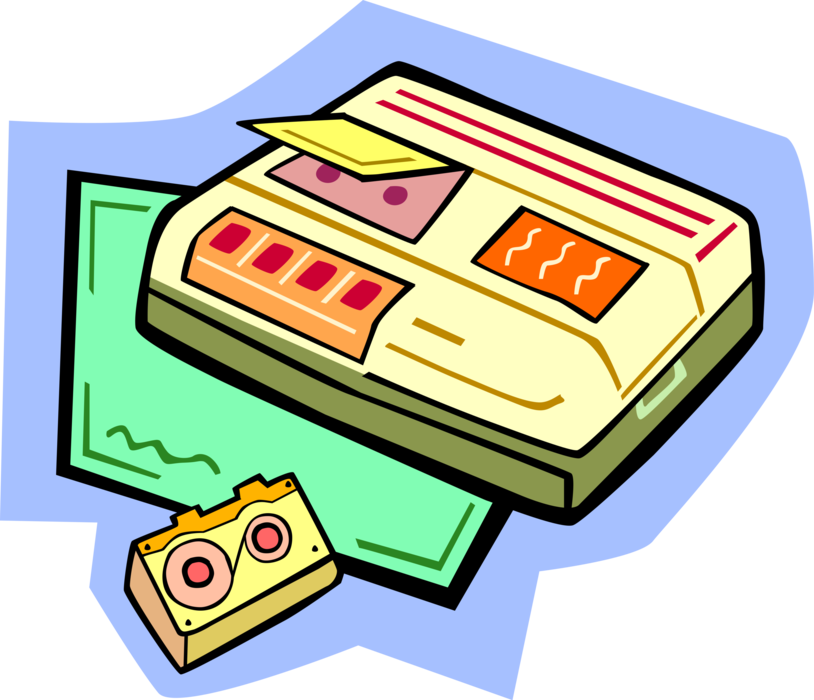 Vector Illustration of Magnetic Tape Dictaphone Dictation Machine with Mini-cassette or Microcassette