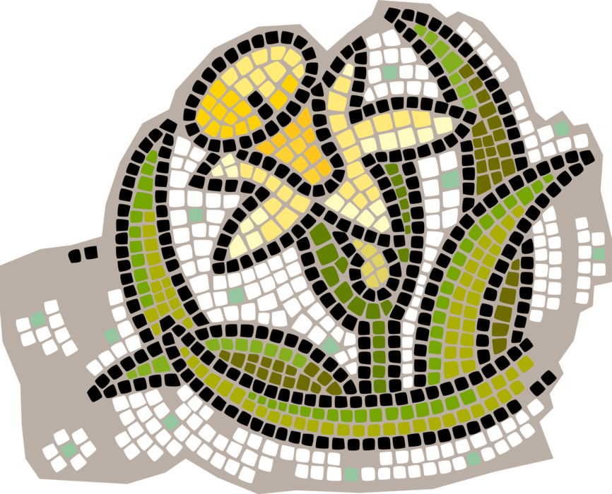 Vector Illustration of Decorative Mosaic Lily Flower in Garden