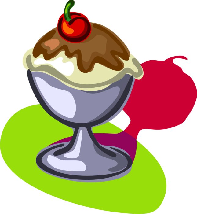 Vector Illustration of Chocolate Sundae Ice Cream Dessert with Cherry on Top