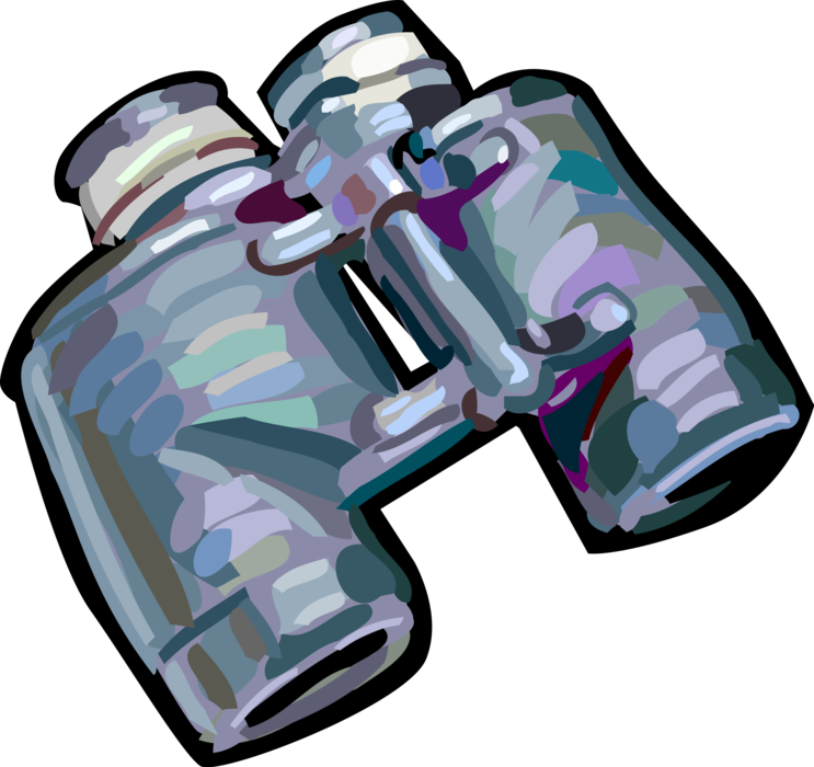 Vector Illustration of Binoculars, Field Glasses or Binocular Telescopes Produce Three-Dimensional Image