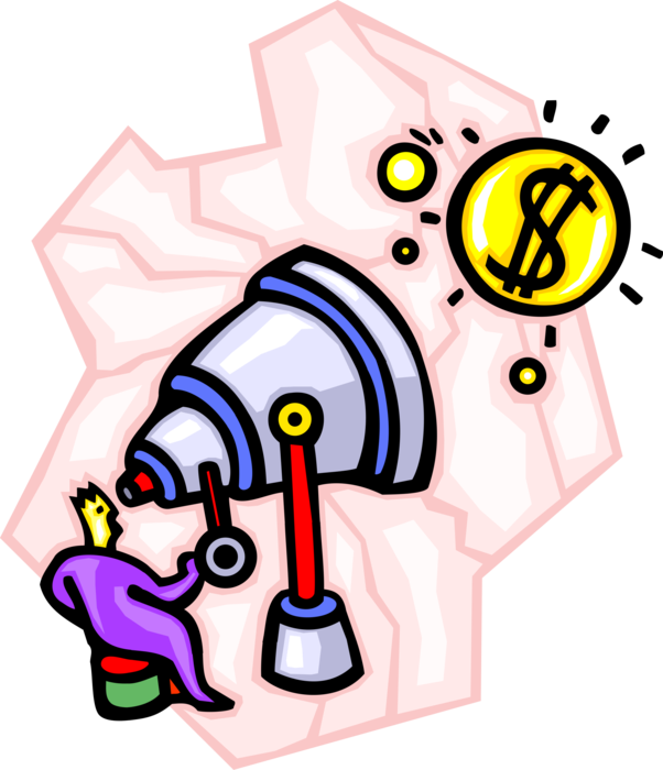 Vector Illustration of Financial Forecasting with Telescope and Money Dollars