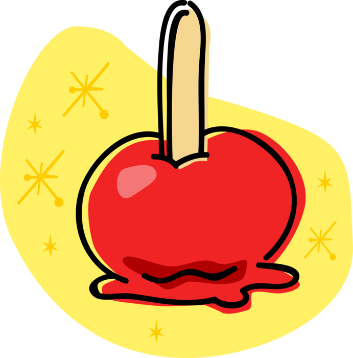 Vector Illustration of Candy Apple Covered in Hard Toffee or Sugar Candy Coating, with Stick Handle