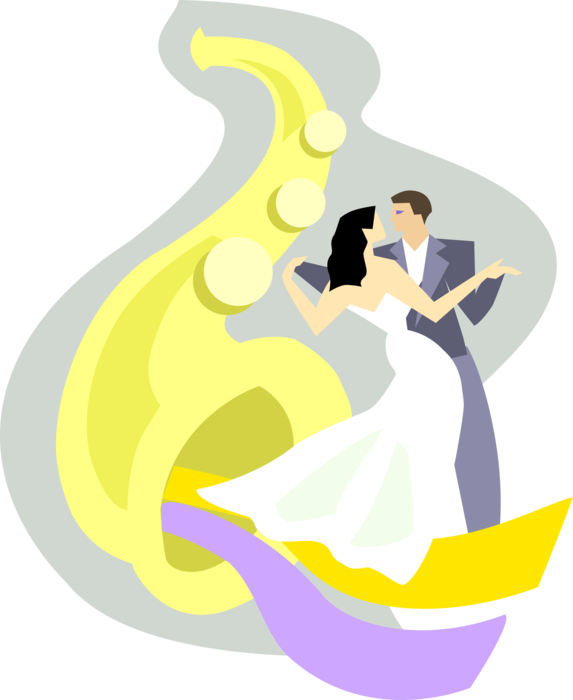 Vector Illustration of Saxophone Musical Instrument with Ballroom Dancers Dancing