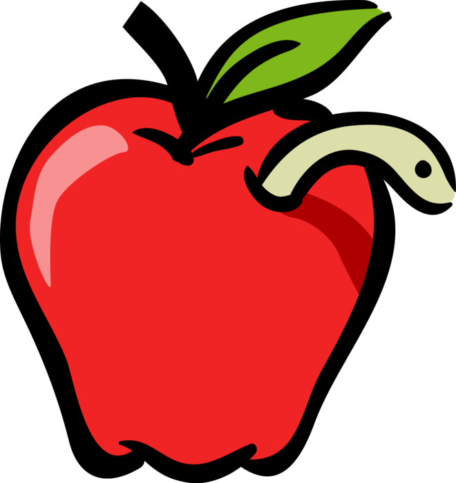 Vector Illustration of Apple Fruit with Worm Infestation