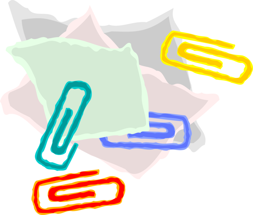 Vector Illustration of Paper Documents and Paper Clip Fasteners