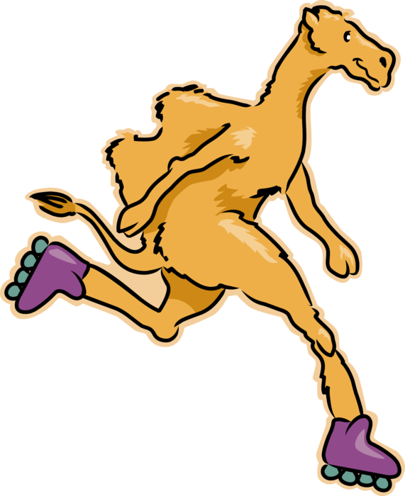 Vector Illustration of Rollerblading Beast of Burden Camel on Inline Rollerblade Skates