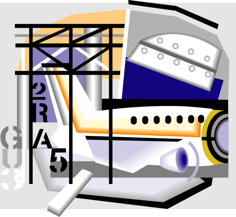 Vector Illustration of Commercial Jet Aircraft Design and Manufacturing Industry