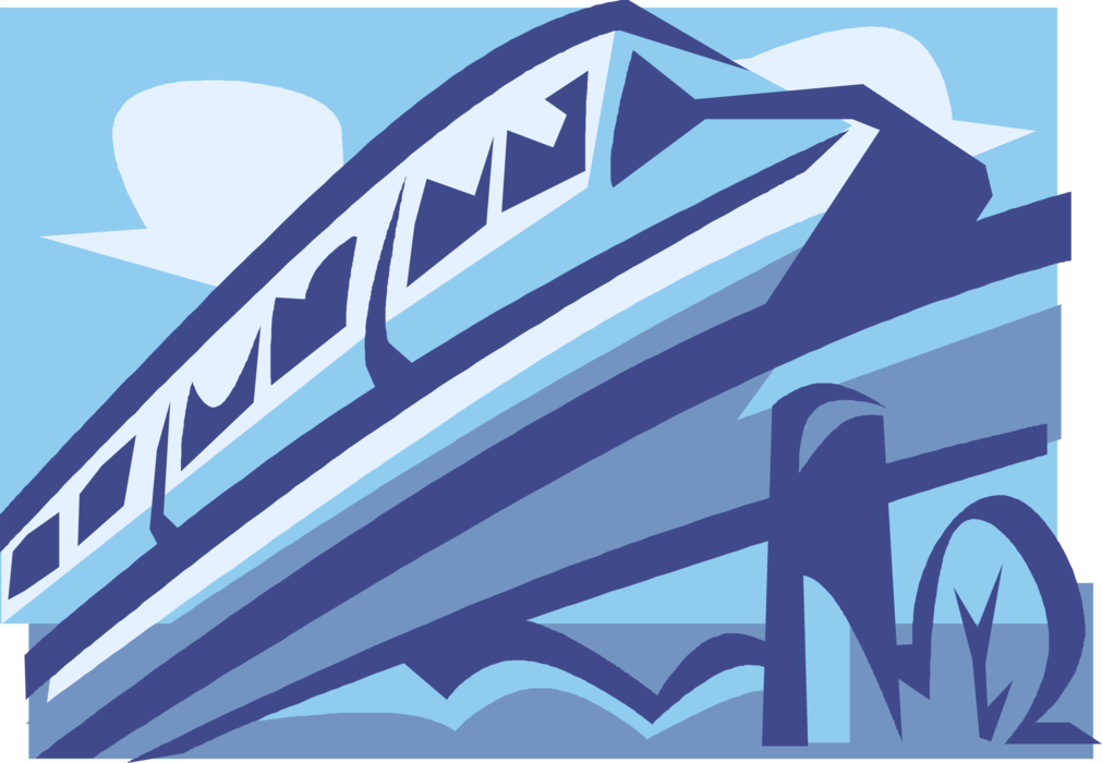 Vector Illustration of Monorail Elevated Public Transportation Rapid Transit Passenger Train