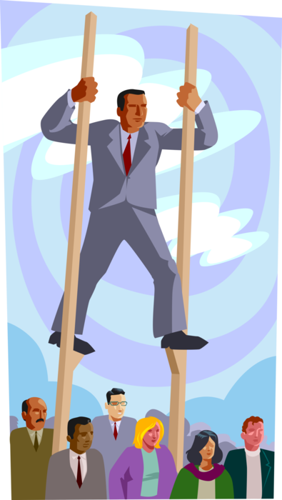 Vector Illustration of Businessman Walking on Stilts Stands Out From the Competition