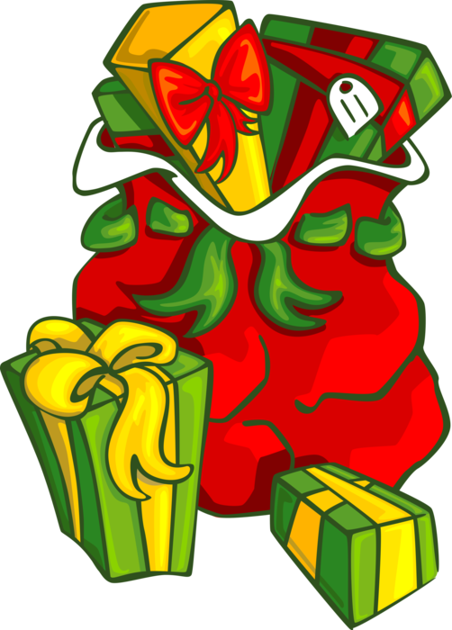 Vector Illustration of Santa's Sack with Christmas Gift Wrapped Presents