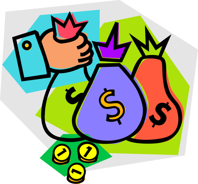 Vector Illustration of Money Bag, Moneybag, or Sack of Money used to Hold and Transport Coins, Cash and Banknotes