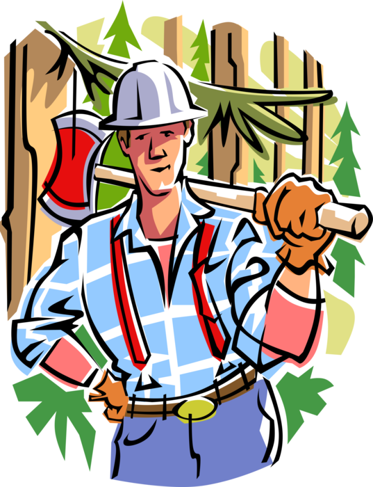 Vector Illustration of Forestry Lumber Industry Lumberjack in Forest with Axe