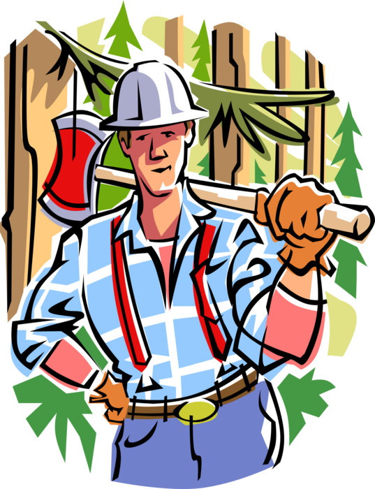 Vector Illustration of Forestry Lumber Industry Lumberjack in Forest with Axe