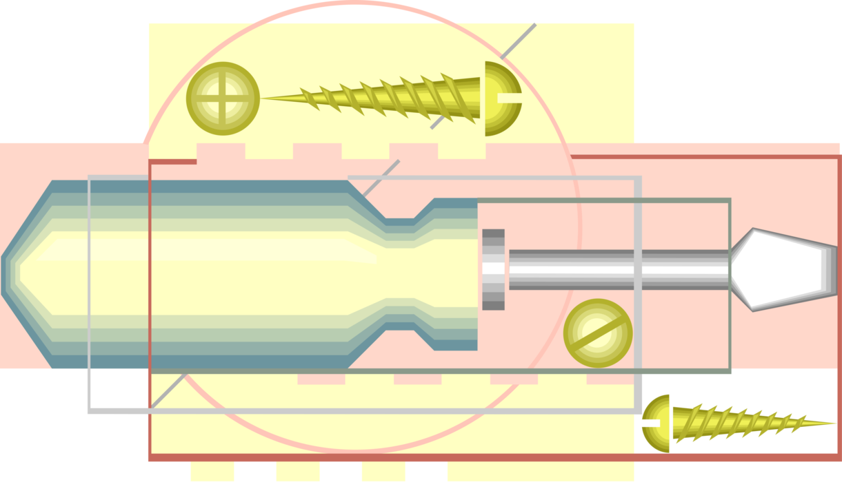 Vector Illustration of Screwdriver Tool for Driving or Removing Screws with Wood Screws