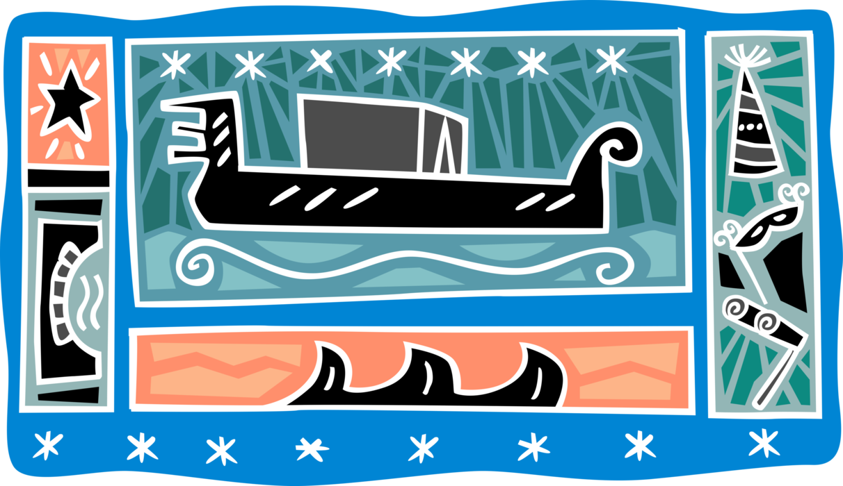 Vector Illustration of Barge Boat with Star and Masquerade Ball